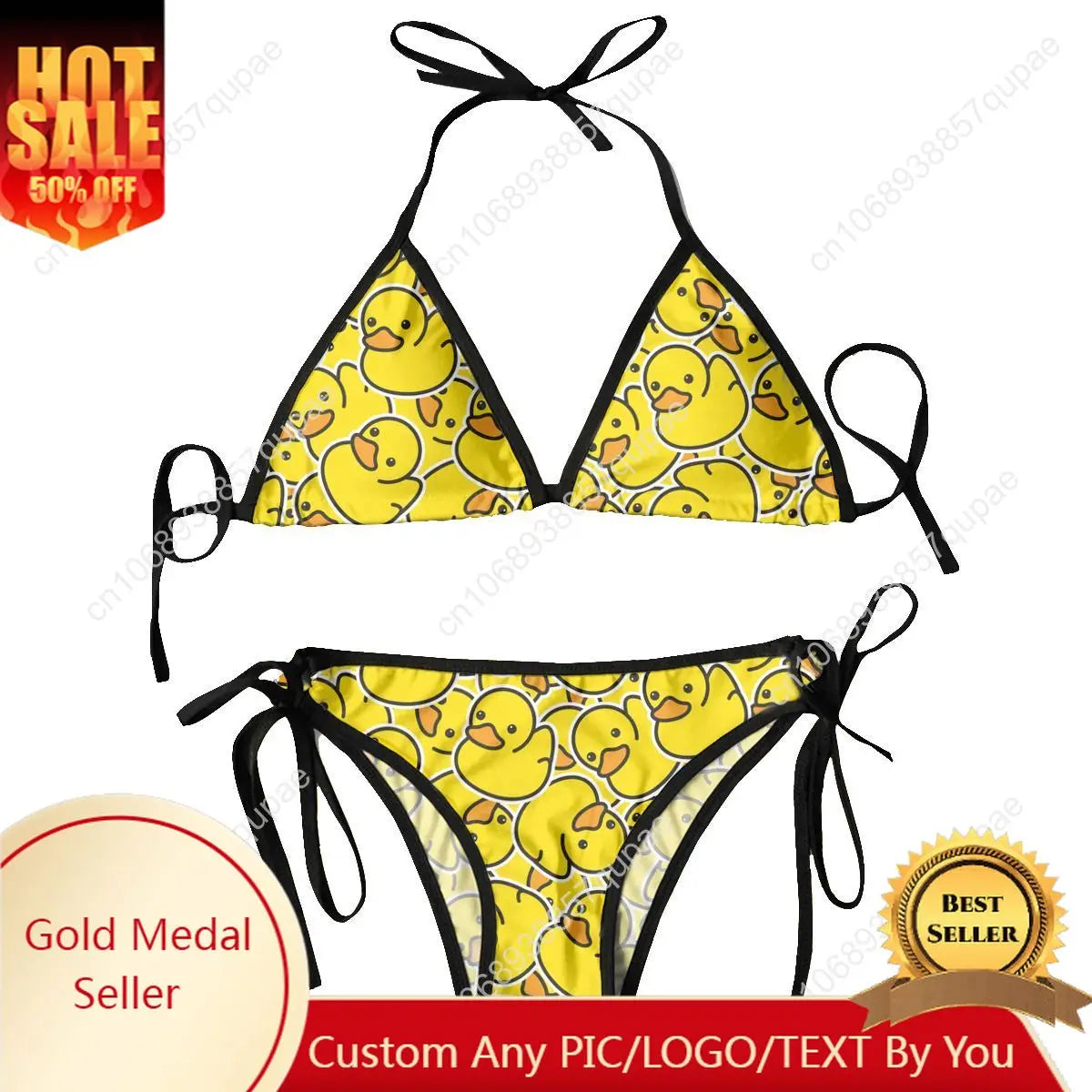 Bikini Femme 2024 Luxe Duck Seamless Ducky Cartoon Yellow Two Piece Women's Set
