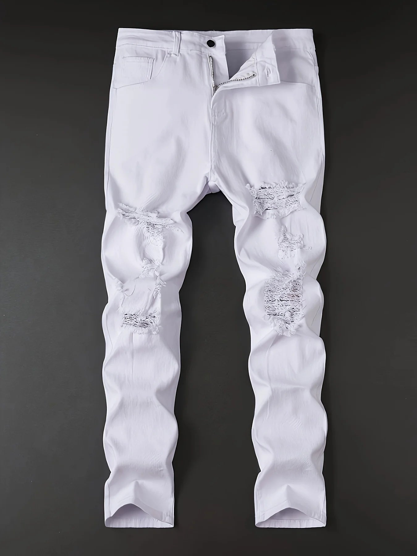 Men's black slim fit jeans, fashionable ripped elastic jeans