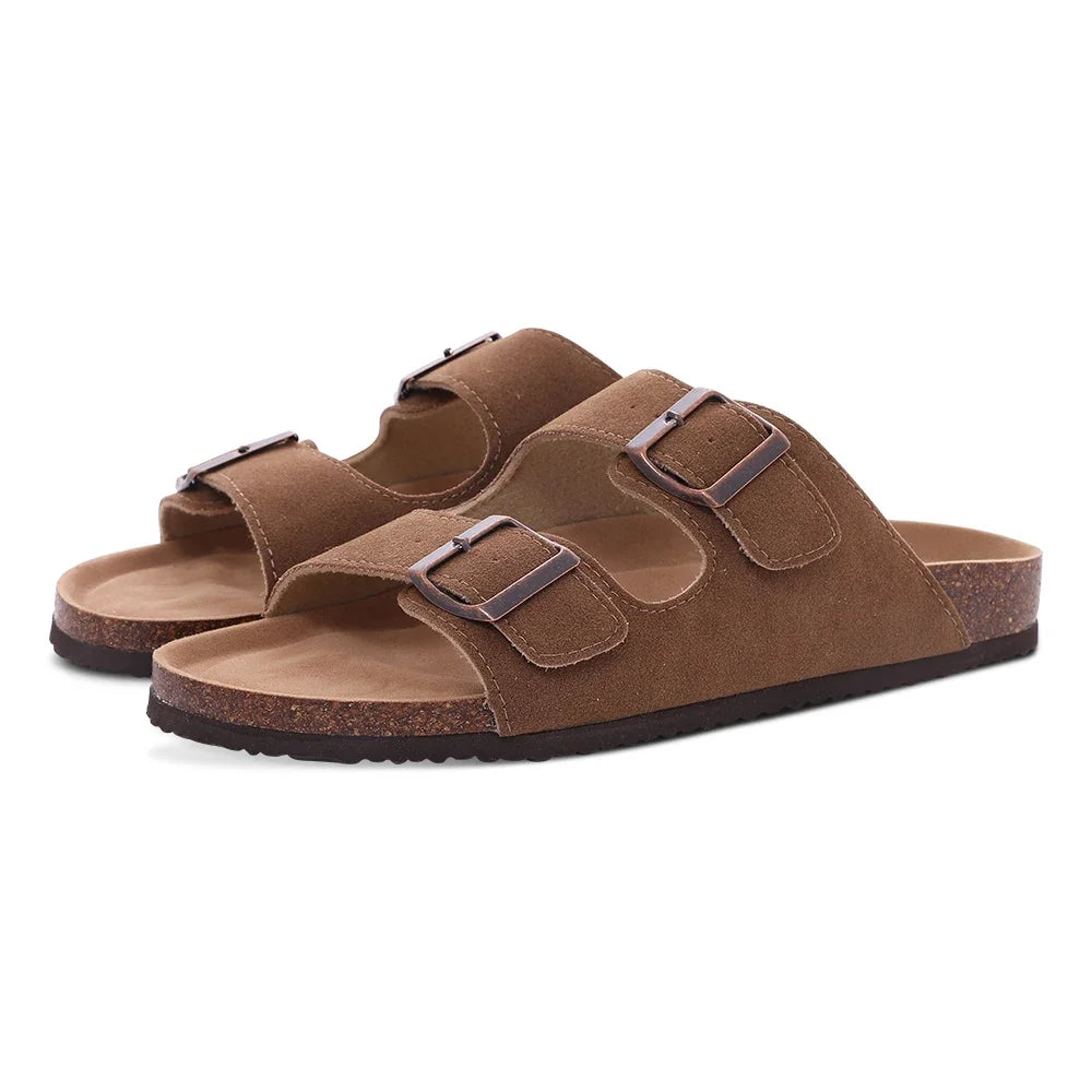 Fashion Women's Suede Mules Slippers Men Clogs Cork Insole Sandals With Arch Support Outdoor Beach Slides Home Shoes