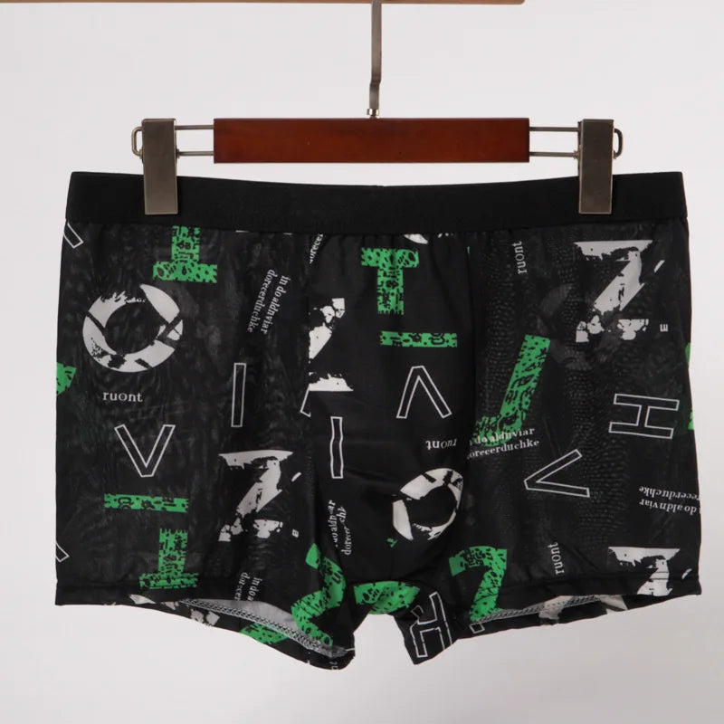 4PCS Men's Letter Printed Black Boxers Summer Sports Breathable Underwear Men's Comfortable And Casual Boxers Men Underwear