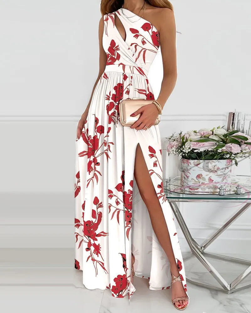 2024 New Ladies Dress Oblique Shoulder One Shoulder Hollow Air Gradient Color High Slit Dress Long Skirt Sexy Backless Dress