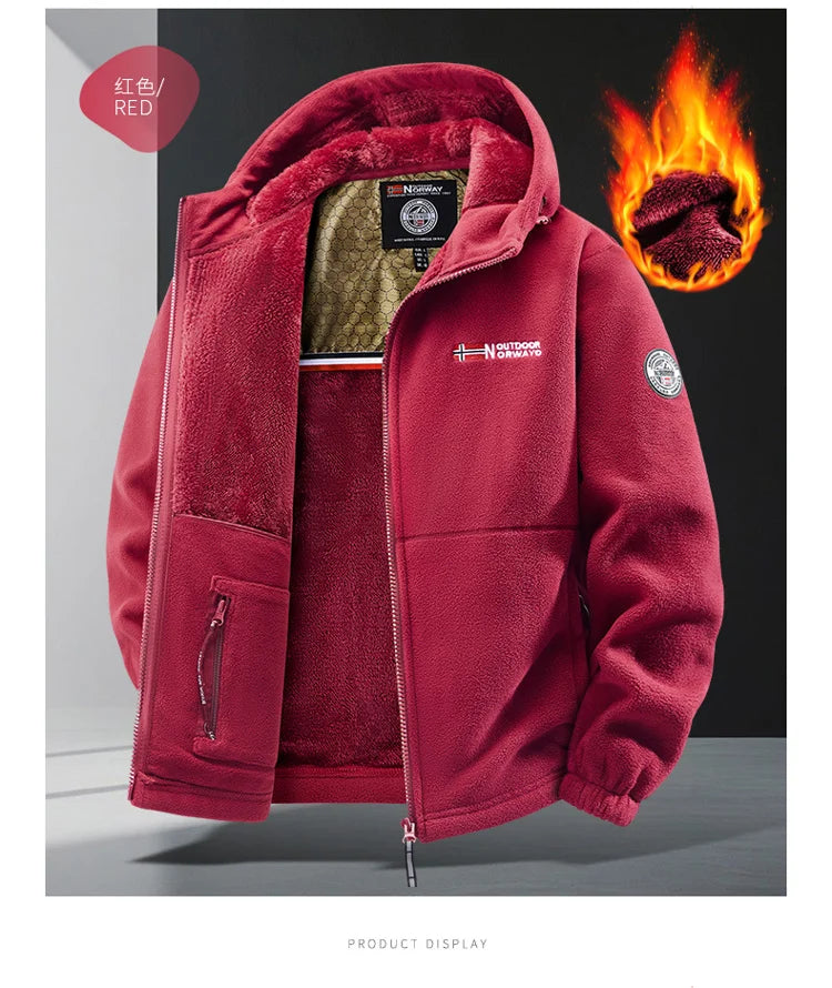 Maxbarley Brand Winter Fleece Jacket Men Casual Thickened Wool Coat Athleisure Design Warm Fashion Hooded Jackets Snow Ski Suit