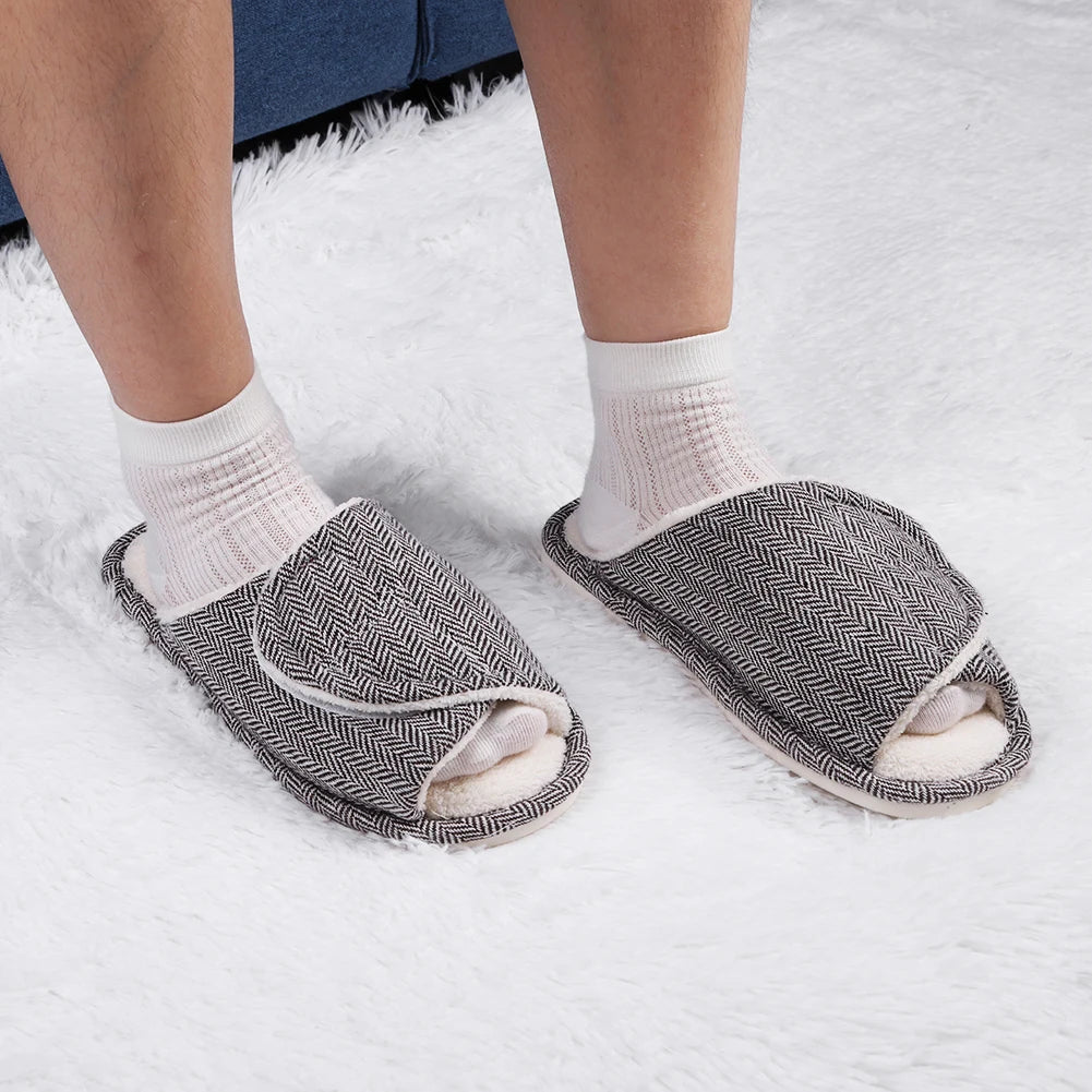 Plush House Slippers Hook and Loop Slippers Non-Slip Open Toe Slippers Comfortable Soft Indoor Slippers for Indoor Outdoor