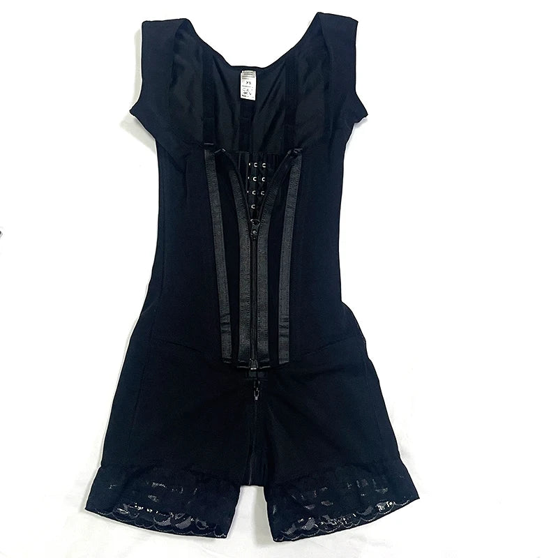 Body Shaper Shapewear Women Bodysuit Colombian Fajas 9-bone High Compression Girdle Double Tummy Control,Open Crotch with Zipper