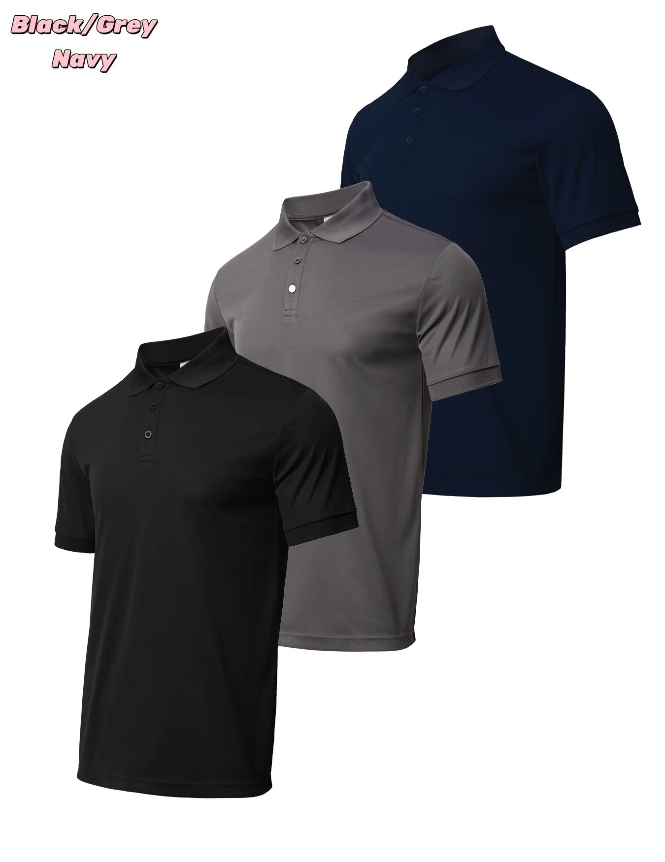3-piece men's quick drying short sleeved casual sports golf shirt moisture wicking casual fitness top
