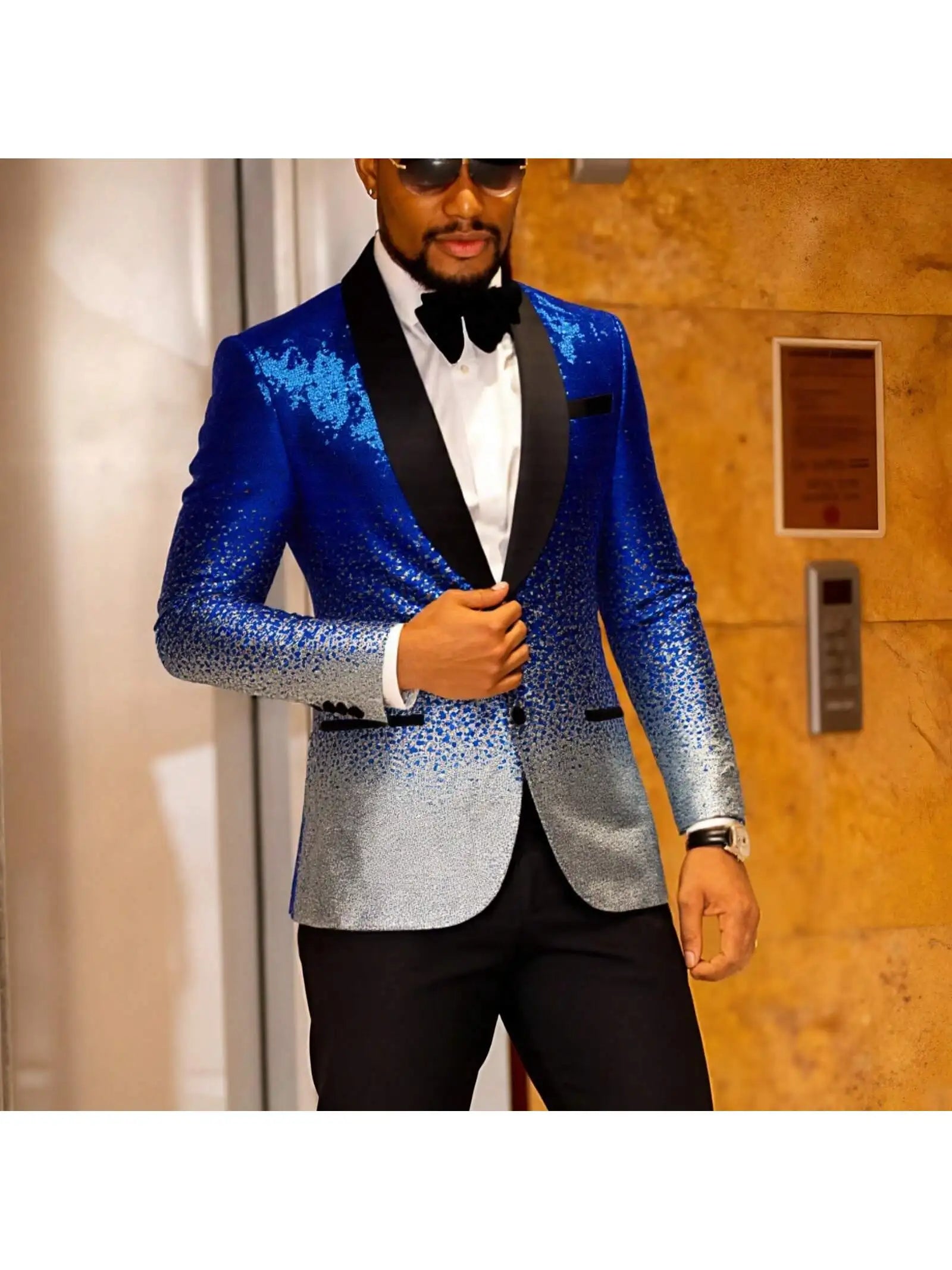 Men Sequin Shiny Prom Suit Jacket One Button and Blazers Tuxedo for Wedding Banquet