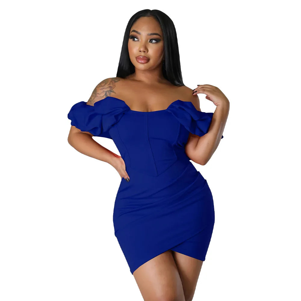 Petal Sleeve Fishbone Waist Dress Women 2024 Pleated Bodycon Long Sexy Dress Elegant Robes Party Dresses Vestidos
