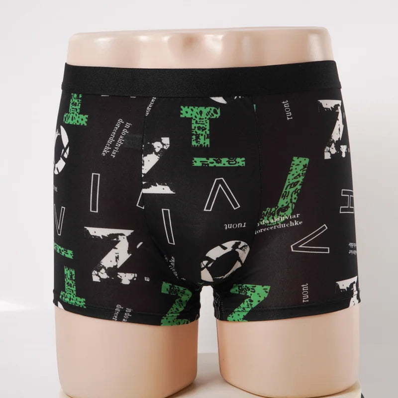 4PCS Men's Letter Printed Black Boxers Summer Sports Breathable Underwear Men's Comfortable And Casual Boxers Men Underwear