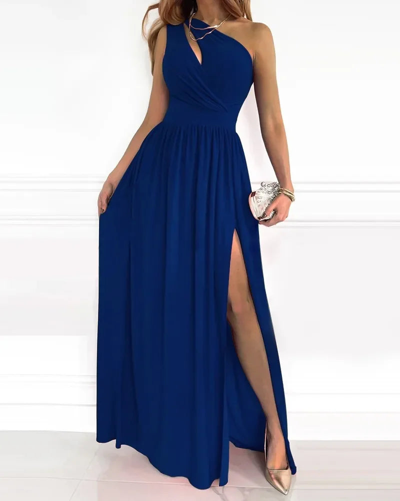 2024 New Ladies Dress Oblique Shoulder One Shoulder Hollow Air Gradient Color High Slit Dress Long Skirt Sexy Backless Dress