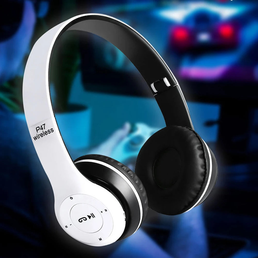 P47 Wireless Over Ear Headset Noise Cancelling Bluetooth-Compatible 5.0 Game Headset Card Mp3 Player Built-in Mic for Smartphone