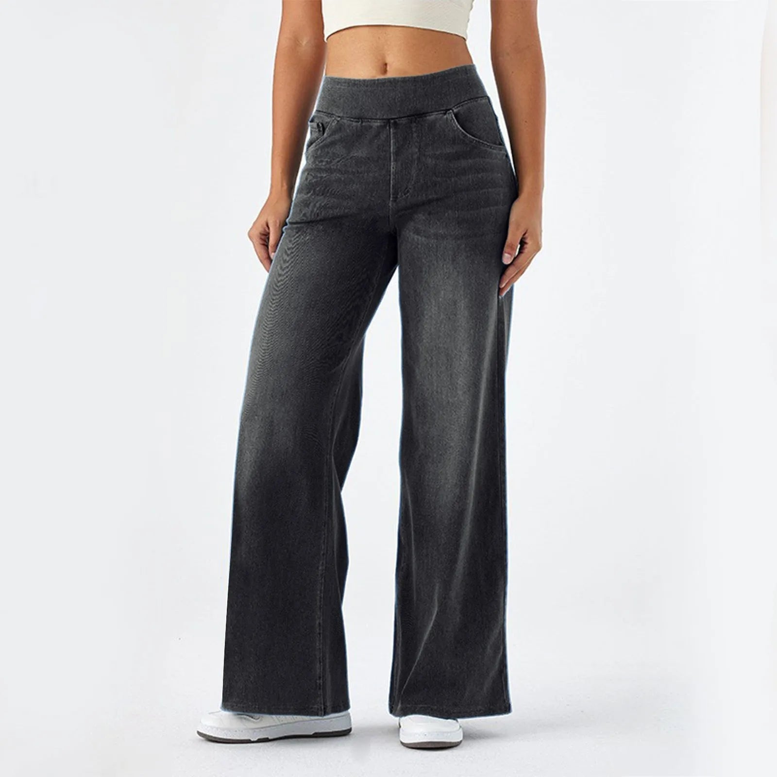 Baggy Ladies Wide Leg Trousers With Elastic Waistband High Waist Stretch Vertical Tube Trousers Stylish Womens' Casual Pants