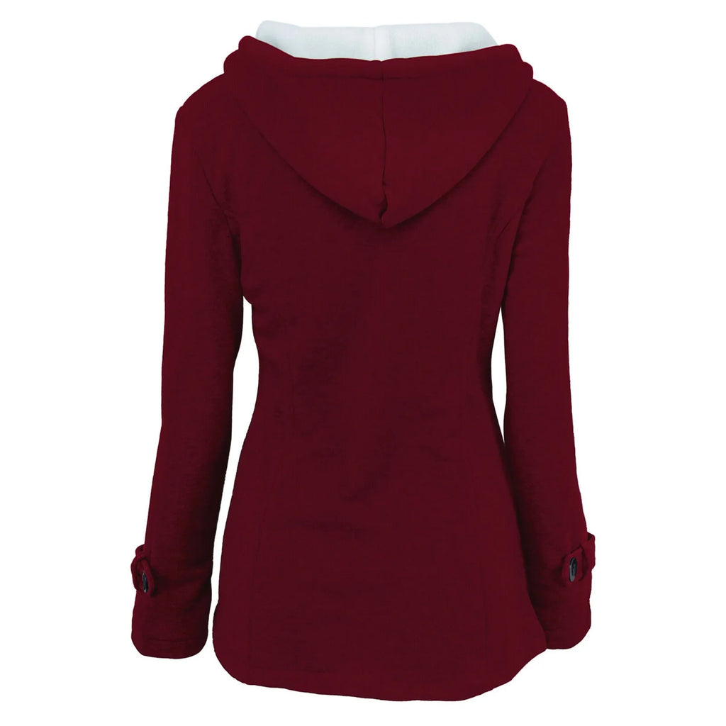 Women Trench With Hooded Horn Button Thicken Jackets Winter Fleece Lined Warm Long Sleeve Slim Windbreaker Outerwear Coats 6XL