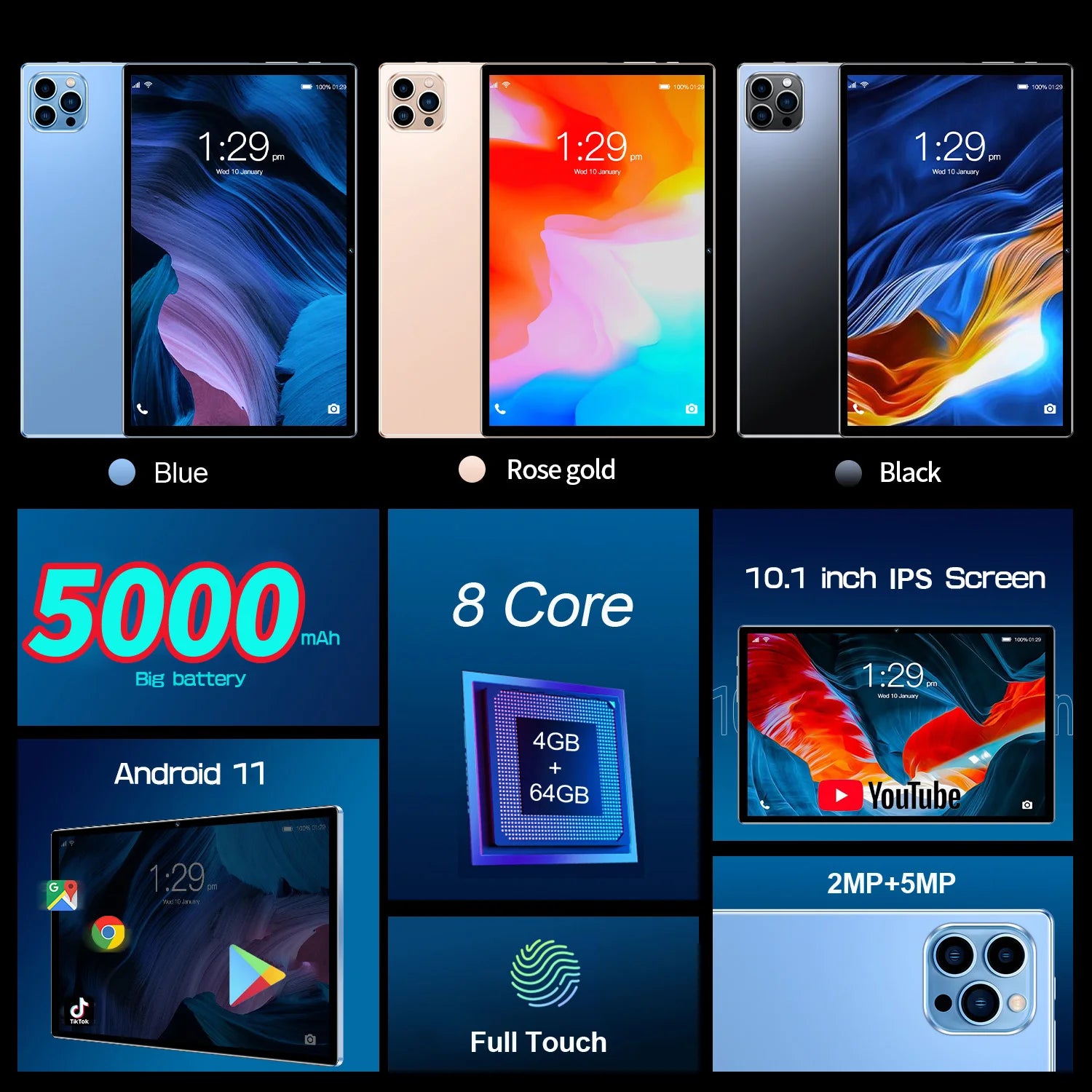 New 10.1 Inch Tablet Pc Octa Core 4GB RAM 64GB ROM Global Network Dual SIM Cards WiFi Bluetooth 3G Phone Call Google Tablets