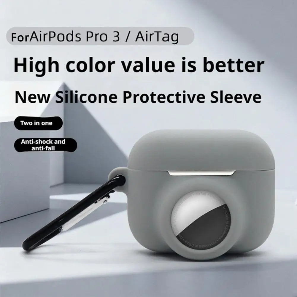 Features Keychain Silicone Case For AirPods Pro 3 For AirTag 2-in-1 Silicone Case Full-wrap Protection Anti-loss Silicone Case