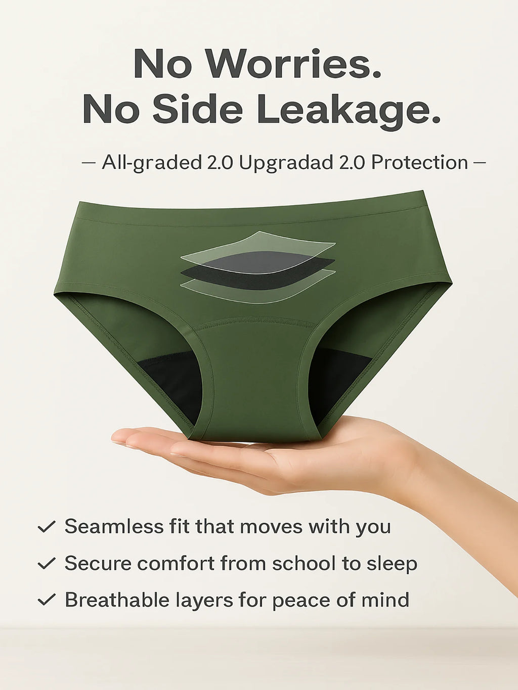 3-Pack Seamless Period Underwear for Women, Leakproof Bikini Panties with Cotton Gusset, Heavy Flow Menstrual Protection