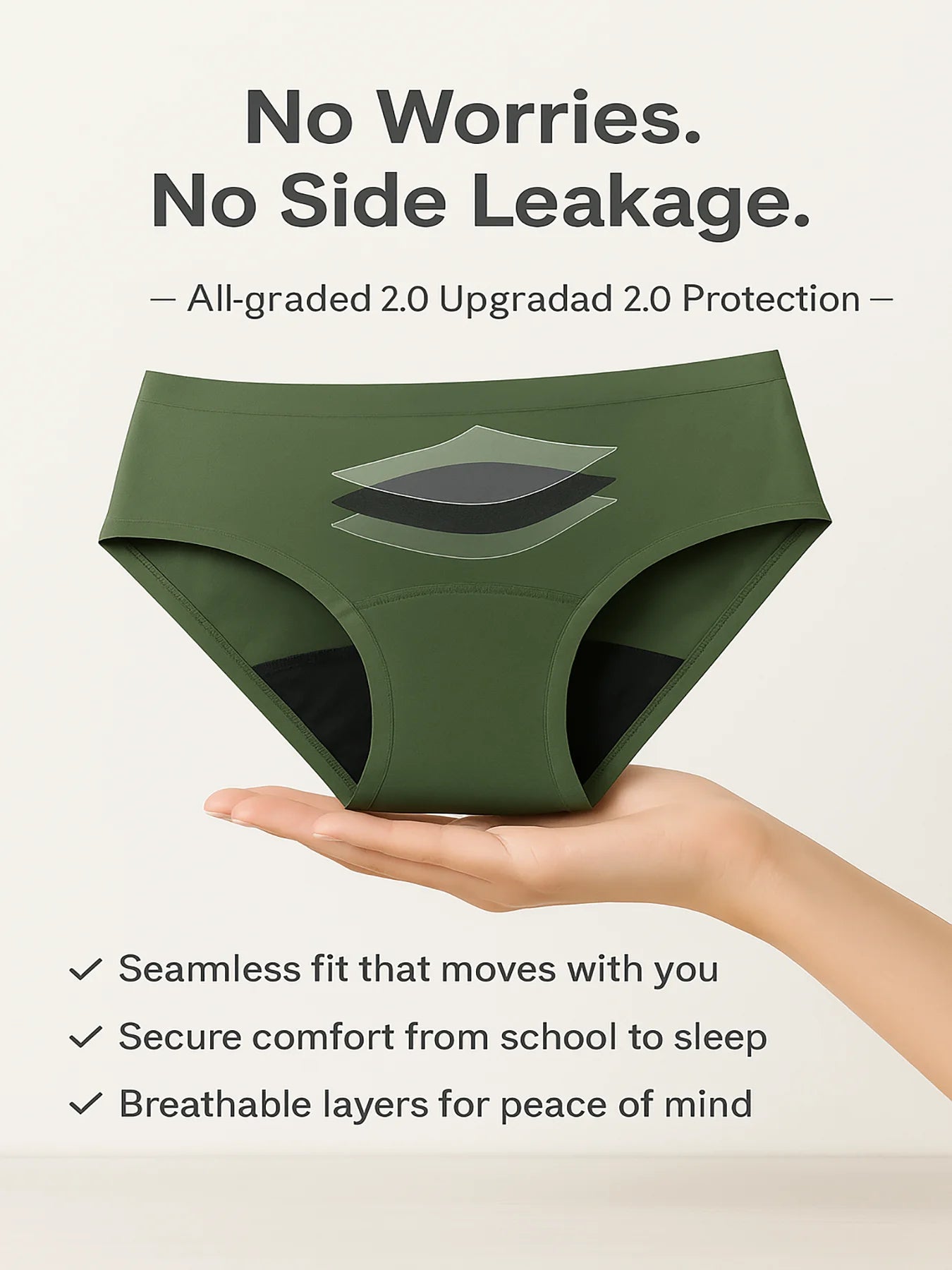 3-Pack Seamless Period Underwear for Women, Leakproof Bikini Panties with Cotton Gusset, Heavy Flow Menstrual Protection