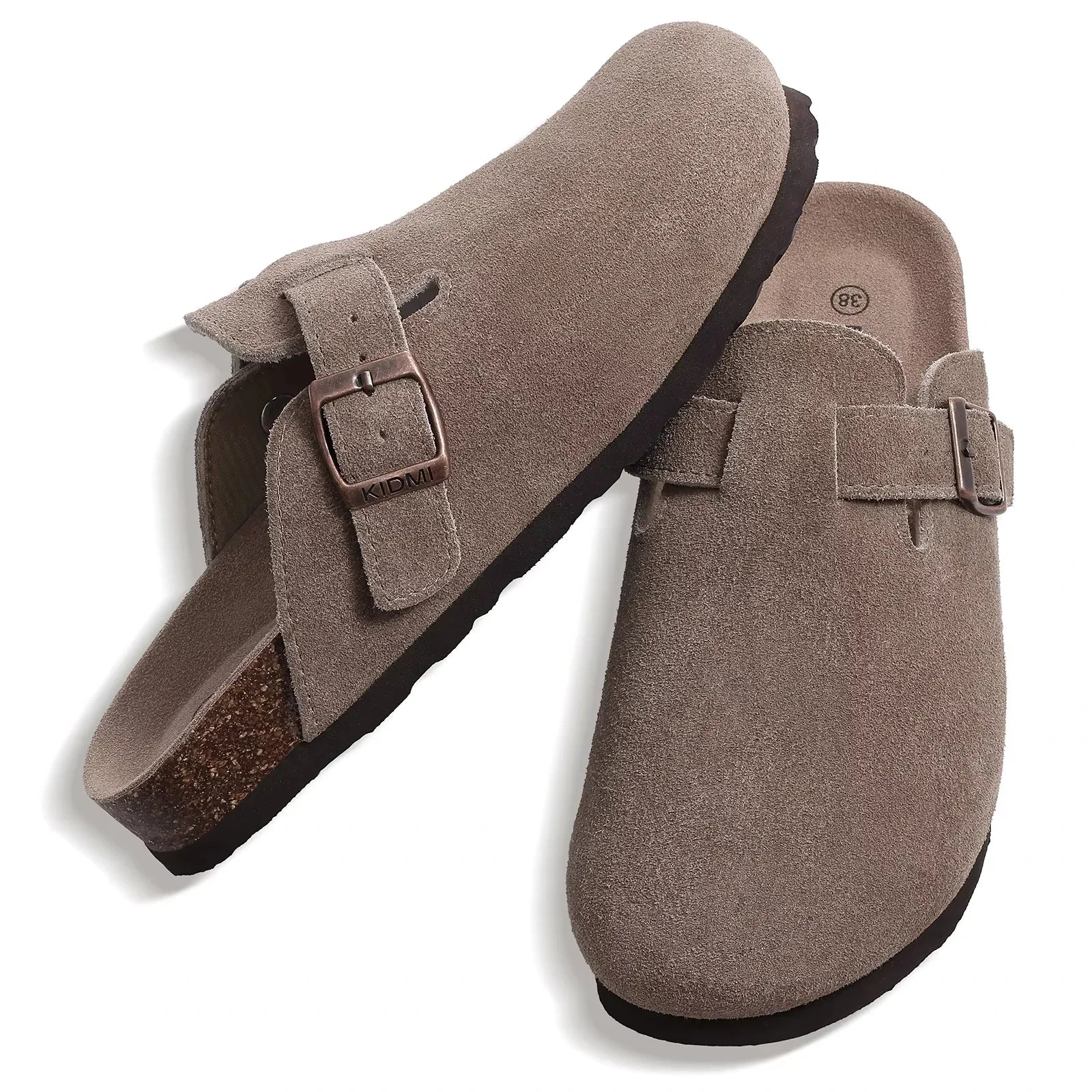 Comwarm Fashion Men's Suede Mules Slippers New Women Clogs Cork Insole Sandals With Arch Support Outdoor Beach Slides Home Shoes