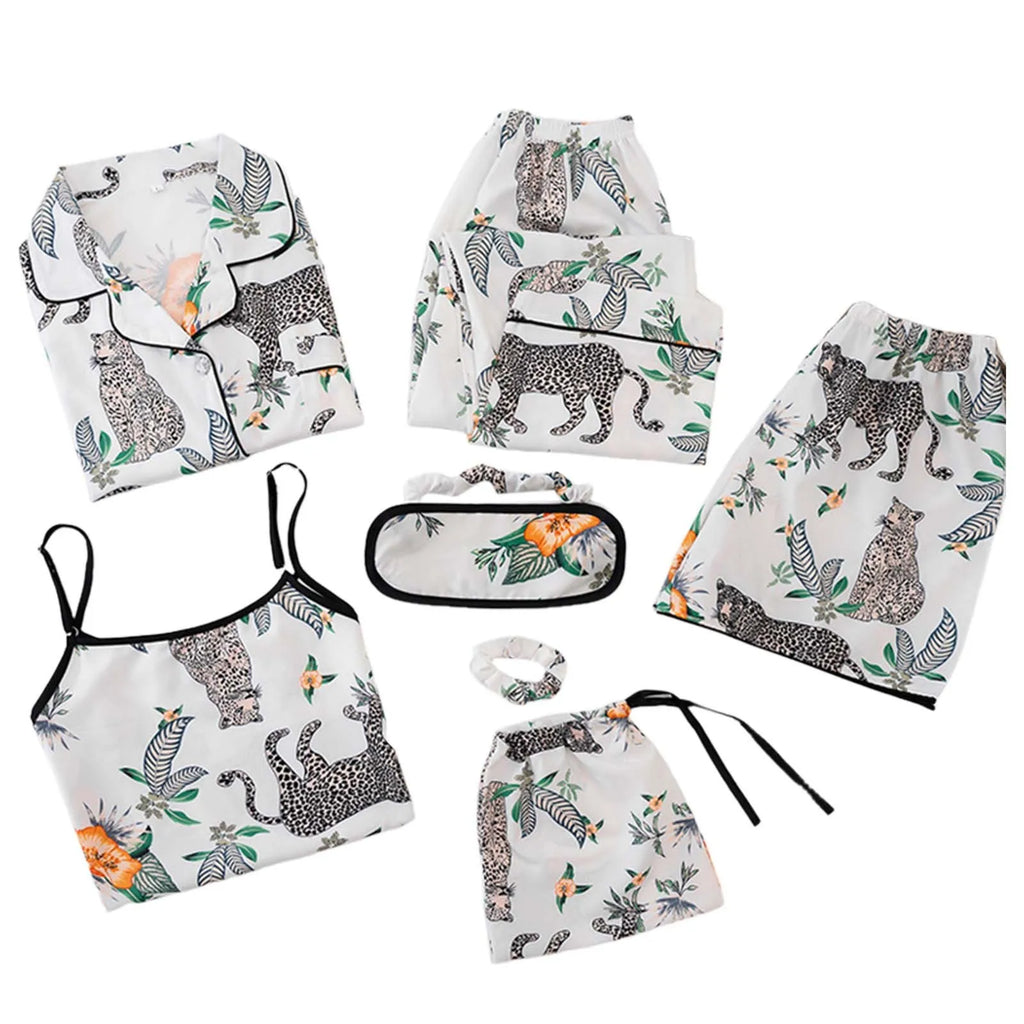 7pcs Women Pajamas Set Cotton Autumn Winter Homewear Suit Spring Summer Girls Sexy Pijama Tracksuit Elegant Female Loungewear