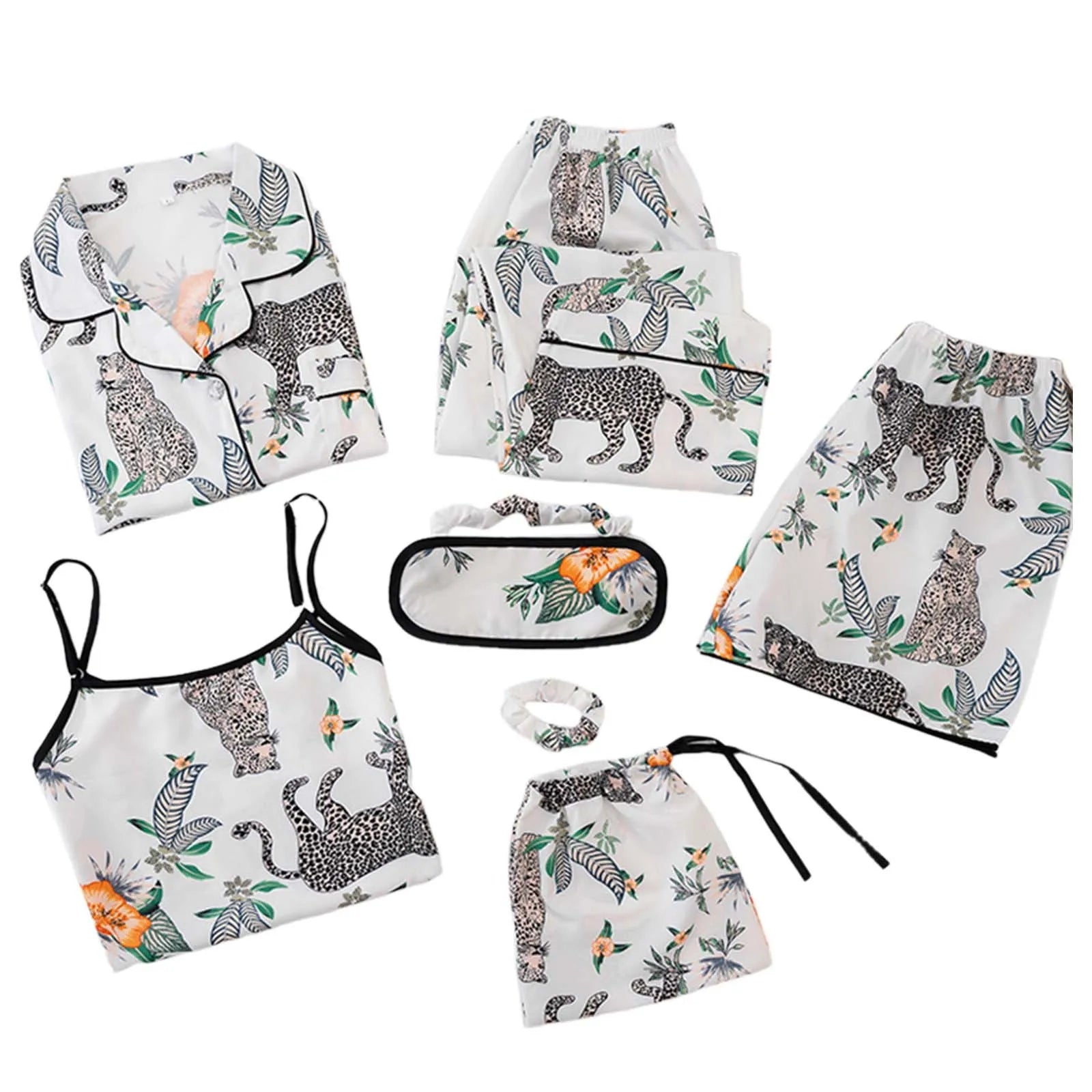 7pcs Women Pajamas Set Cotton Autumn Winter Homewear Suit Spring Summer Girls Sexy Pijama Tracksuit Elegant Female Loungewear