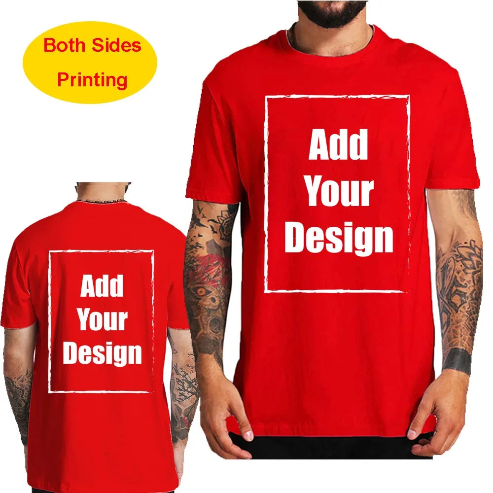 Custom T Shirt for Men Front Back Print Make Your Design Logo Text Gift Tshirt 100% Cotton Made in US