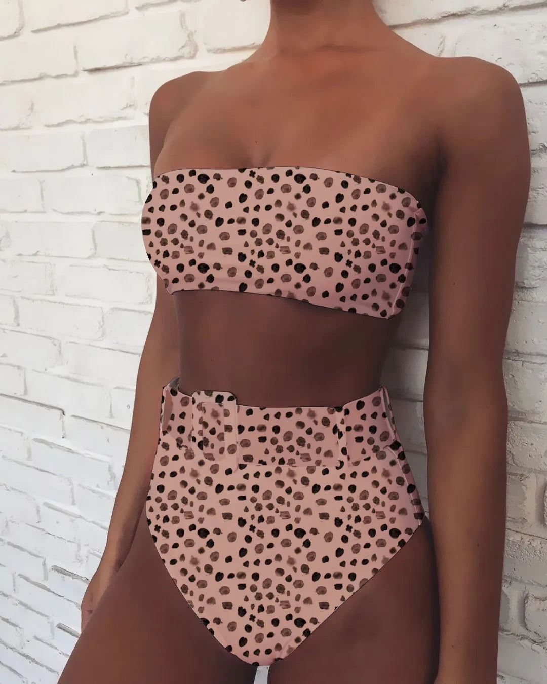 2023 Swimsuit Women Neon Green Strapless High Waist Bikini Beach Bathing Suit Waist Buckle Swimwear Maillot De Bain Femme XMB10