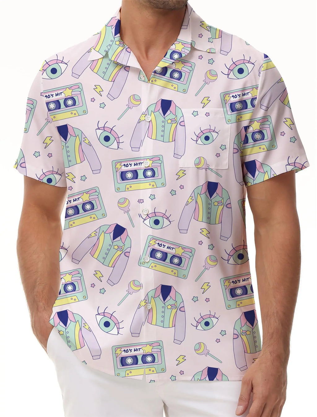 KYKU 80s Costume 90s Clothes Hawaiian Shirt for Men Button Down Shirts Short Sleeve Retro Disco Outfits