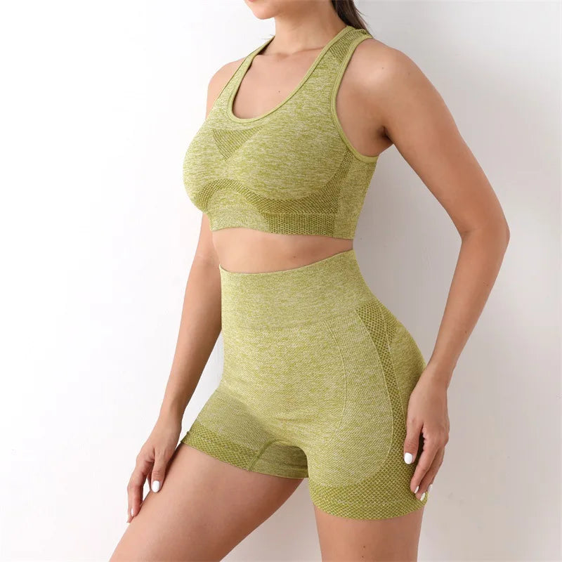 2PCS Seamless Women Yoga Set Workout Sportswear Gym Clothing Fitness Long Sleeve Crop Top High Waist Leggings Sports Suits