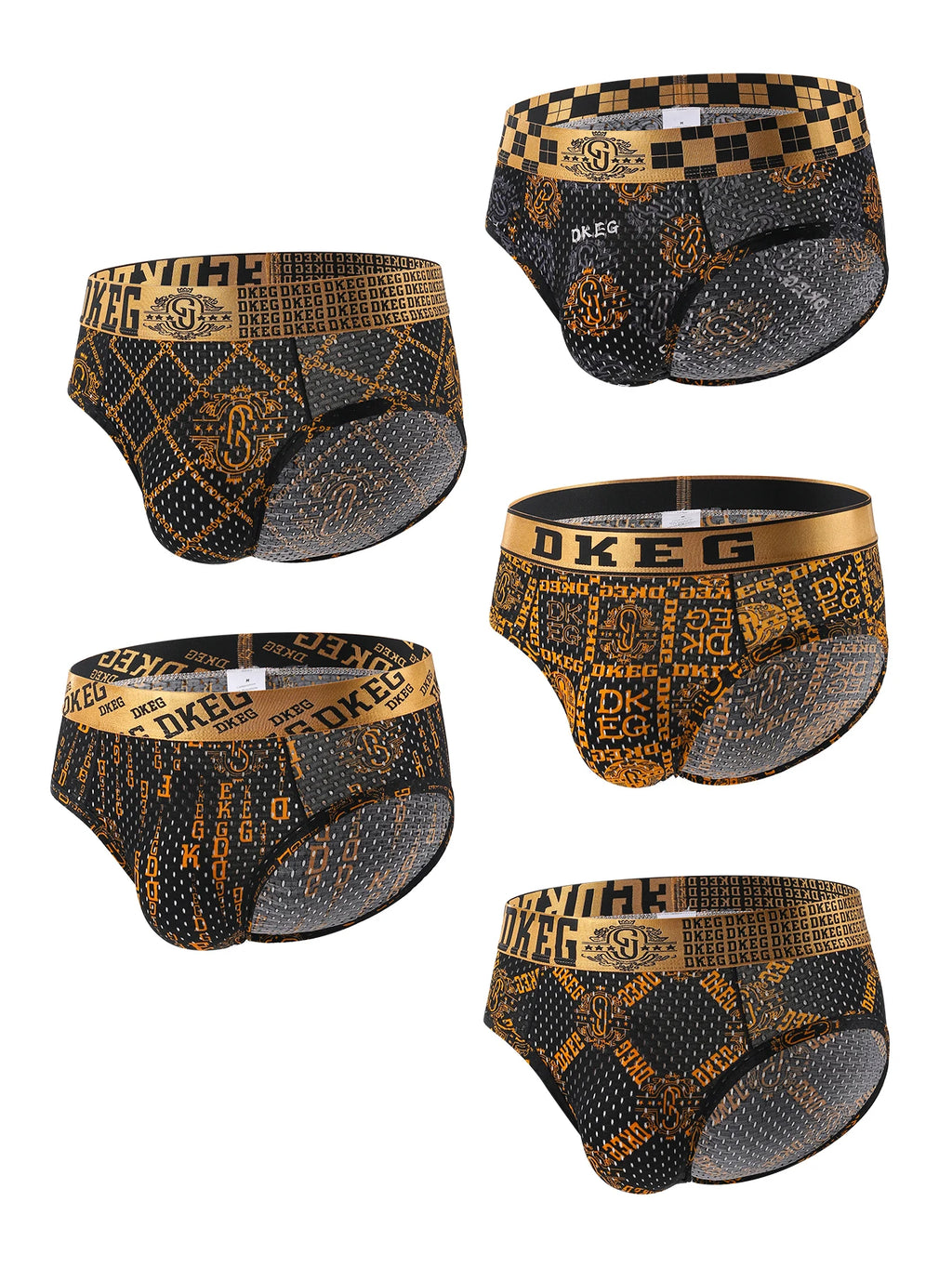 Light Luxury Gold Belt Men's ice silk briefs summer thin mesh anti-bacterial crotch shorts top 5-piece combination