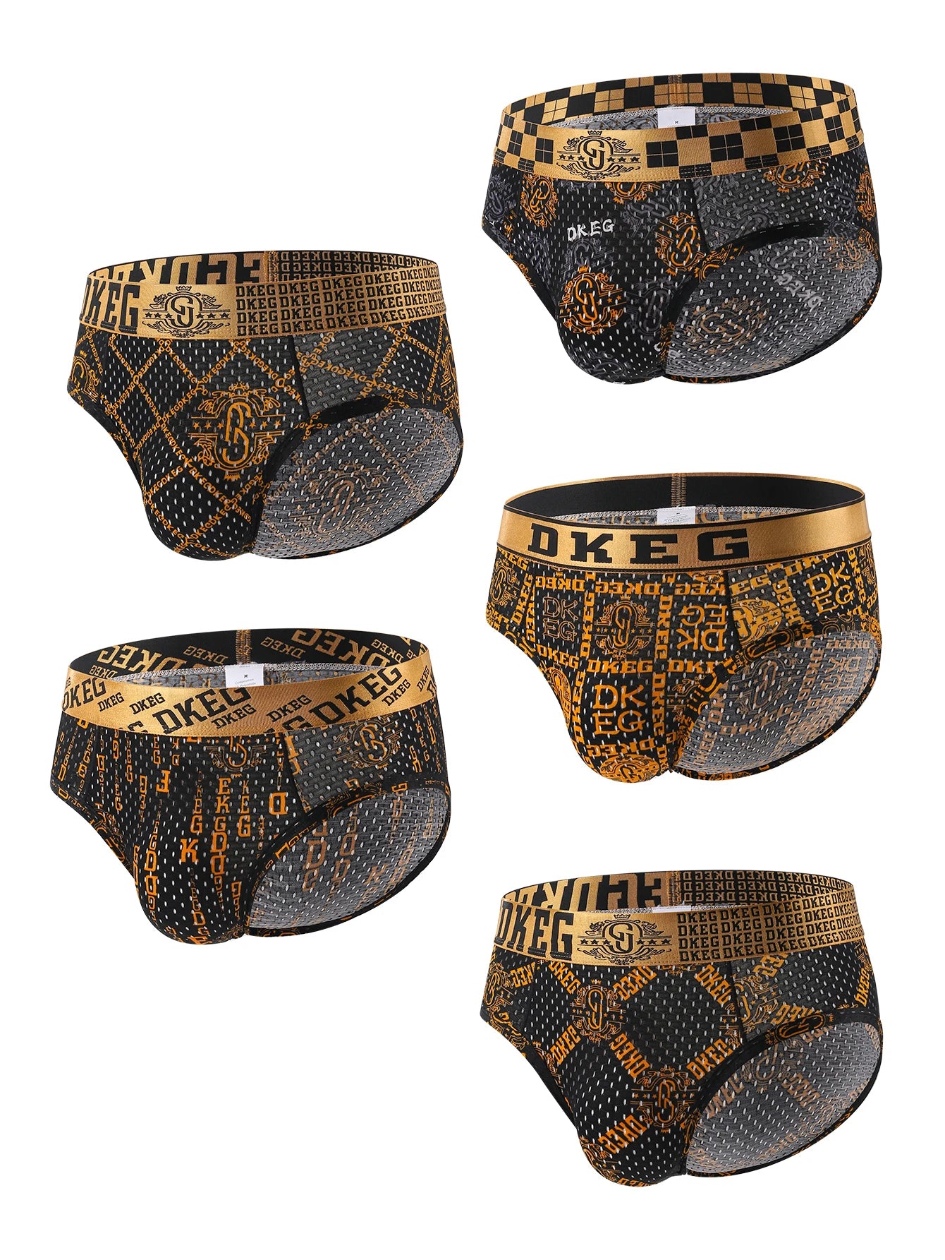 Light Luxury Gold Belt Men's ice silk briefs summer thin mesh anti-bacterial crotch shorts top 5-piece combination