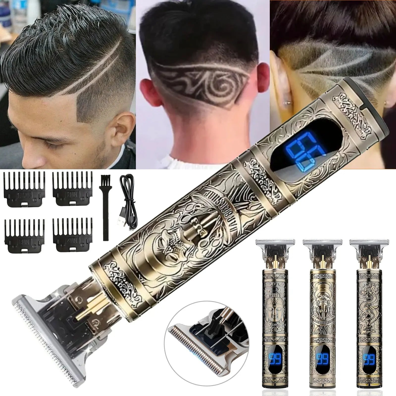 LCD Electric Hair Clipper for Men Oil Shaving Head Pusher Sculpture Shaver Rechargeable Hair Trimmer Hairdressing Set Gifts