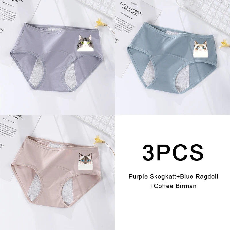 3PCS/set Women's menstrual briefs large flow postpartum water absorption leakproof briefs women's pure cotton menstrual briefs