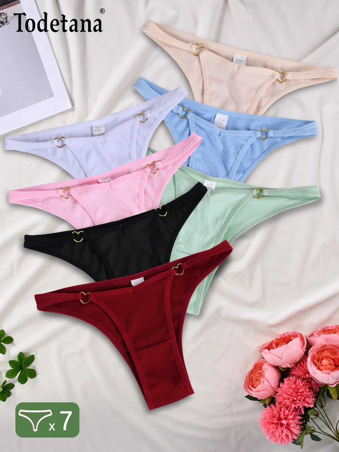 7Pcs Soft Women's Thong Cotton Underwear Set Ribbed Sexy Low-rise Seamless Underwear Breathable And Comfortable