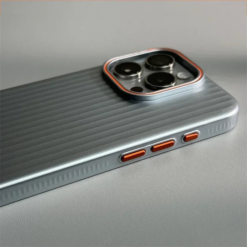 luxury Corrugated Matte Shockprof Case For iPhone 16 15 14 13 12 Pro Max Plus Plating Wave Non-slip Bumper Hard PC Cover