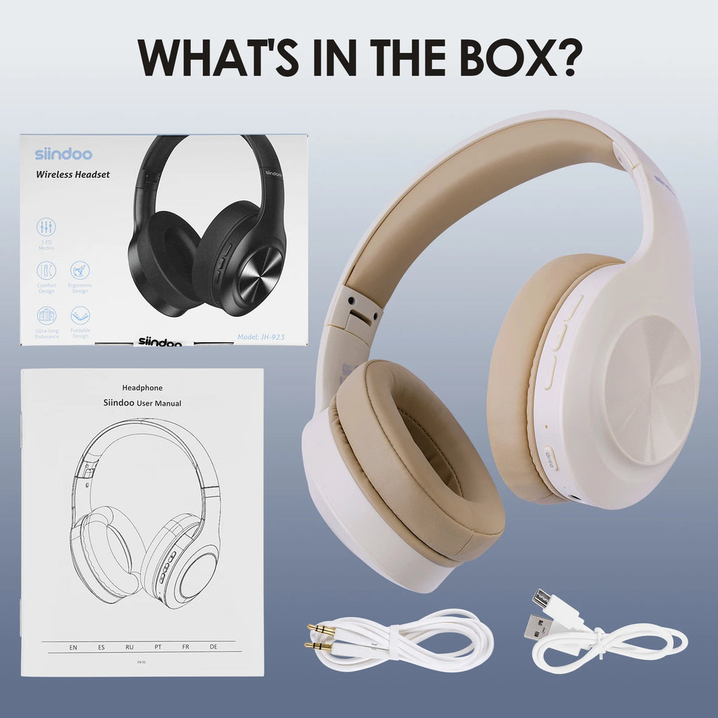 Siindoo JH-923 Wireless Headphones Over Ear,Foldable Bluetooth Headsets,3EQ Sound Modes, Hi-Res Audio with Deep Bass Microphone