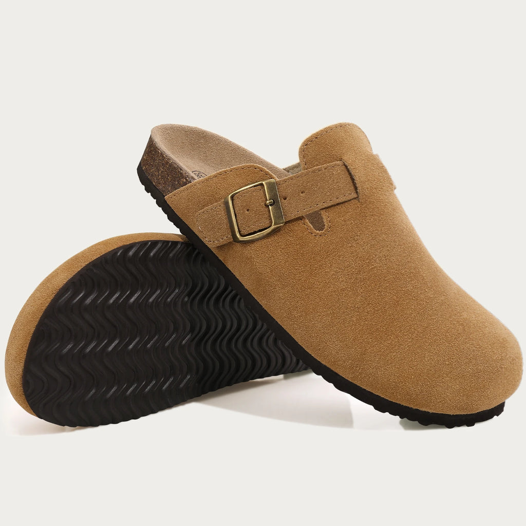 Comwarm Fashion Men's Suede Mules Slippers New Women Clogs Cork Insole Sandals With Arch Support Outdoor Beach Slides Home Shoes