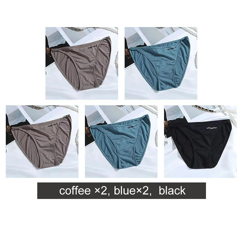Soft Modal Women's Underwear Sexy Low Waist Panties Solid Color Briefs Summer High Elastic Female Bikini Ladies Lingerie 5pcs