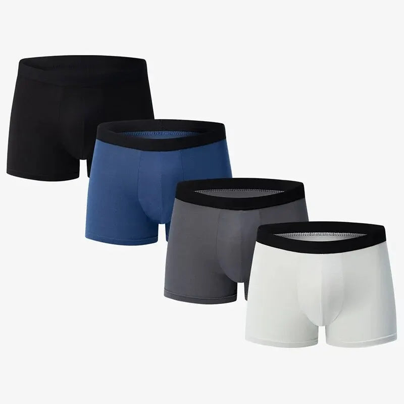 4 pieces European and American MEN'S Solid Color Boxer Underwear Comfortable Swimming Trunks Oversized Juvenile Boxer Underwear