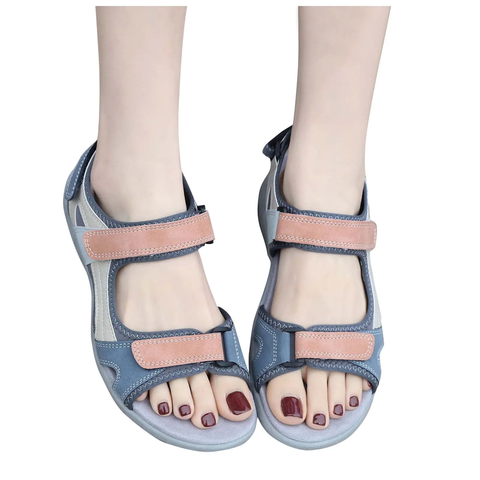 Women's Flat Sandals Summer Fashion Open Toe Color Blocking Adjustable Elastic Sports Sandals Breathable Shoes Woman 2025