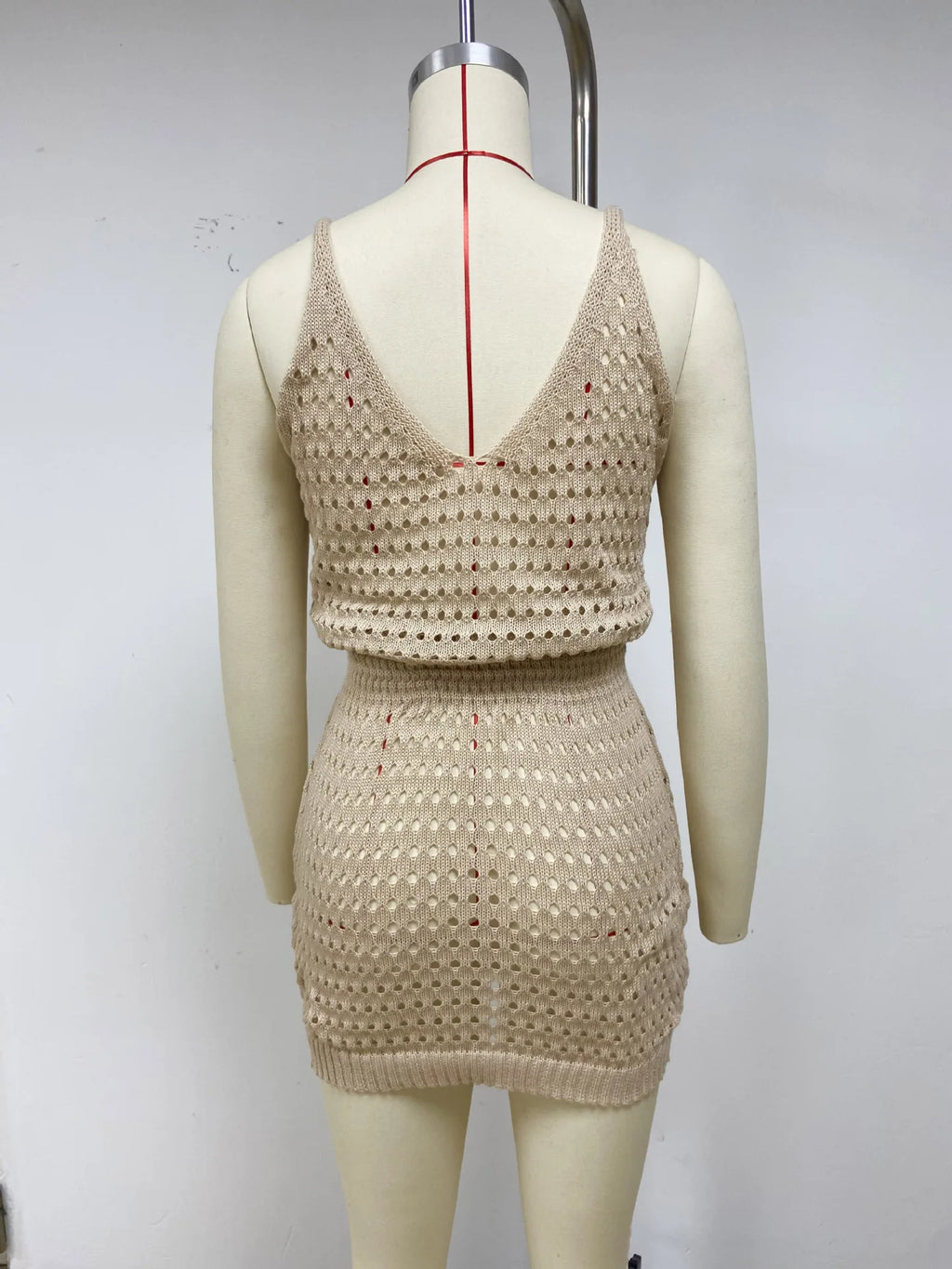Summer Hollow Out Knitting Mini Spaghetti Strap Dresses Women Sexy V-neck Backless Vacation Beach Dress Casual Beachwear Vestido