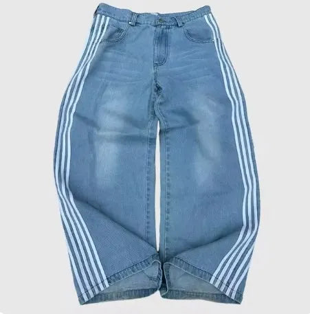 2025 men Jean Fashion high quality Striped Harajuku Jeans women Hip Hop streetwear Casual wide leg Jeans Vintage Jean
