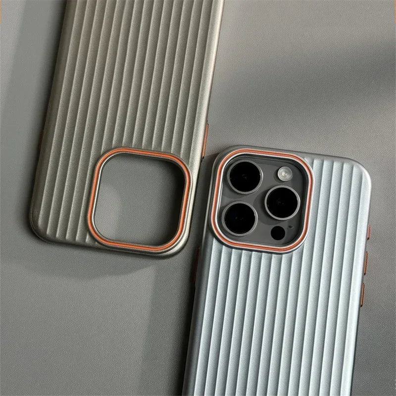 luxury Corrugated Matte Shockprof Case For iPhone 16 15 14 13 12 Pro Max Plus Plating Wave Non-slip Bumper Hard PC Cover