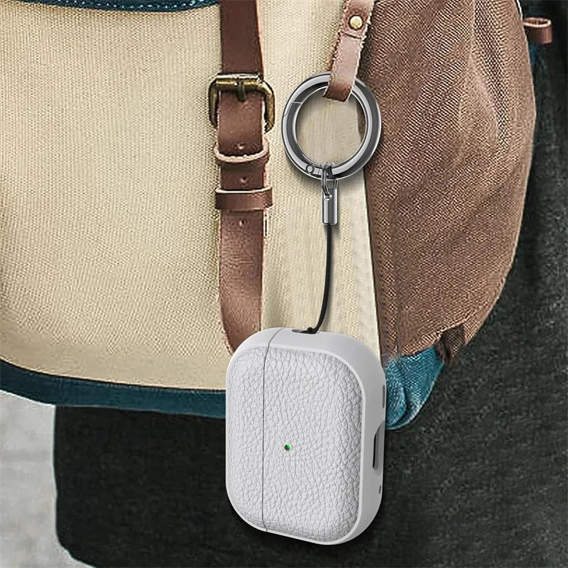 Luxury Pressure Personalized Name Letter DIY Customized Cover For Airpods 1 2 3 Pro 2 Lychee Pattern Earphone Case With Keychain