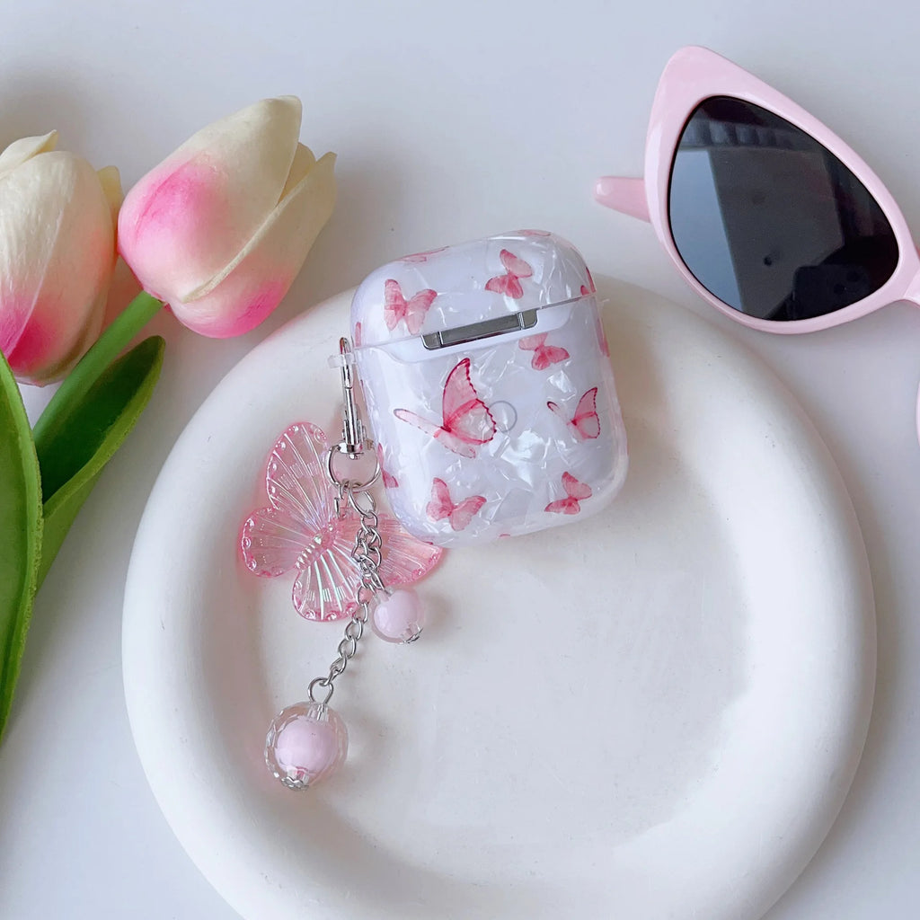 For Airpods Pro 2 Case Transparent Shell Pink Butterfly Case Headphone Cover Headset Shell For Apple Airpod 3 Pro 2nd Generation