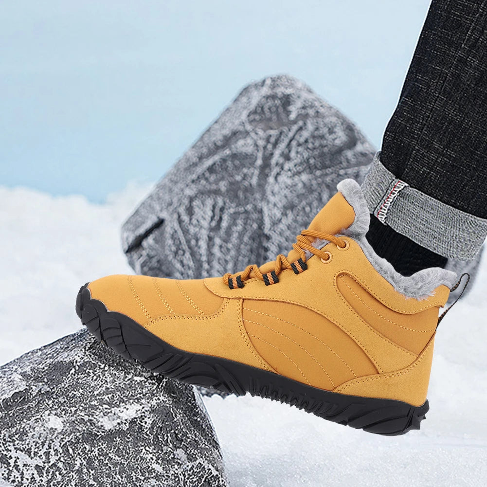 Winter Plush Snow Boots Warm Fur Shoes Non Slip Wide Toe Box Barefoot Shoes Waterproof Outdoor Trekking Shoes for Hiking Walking
