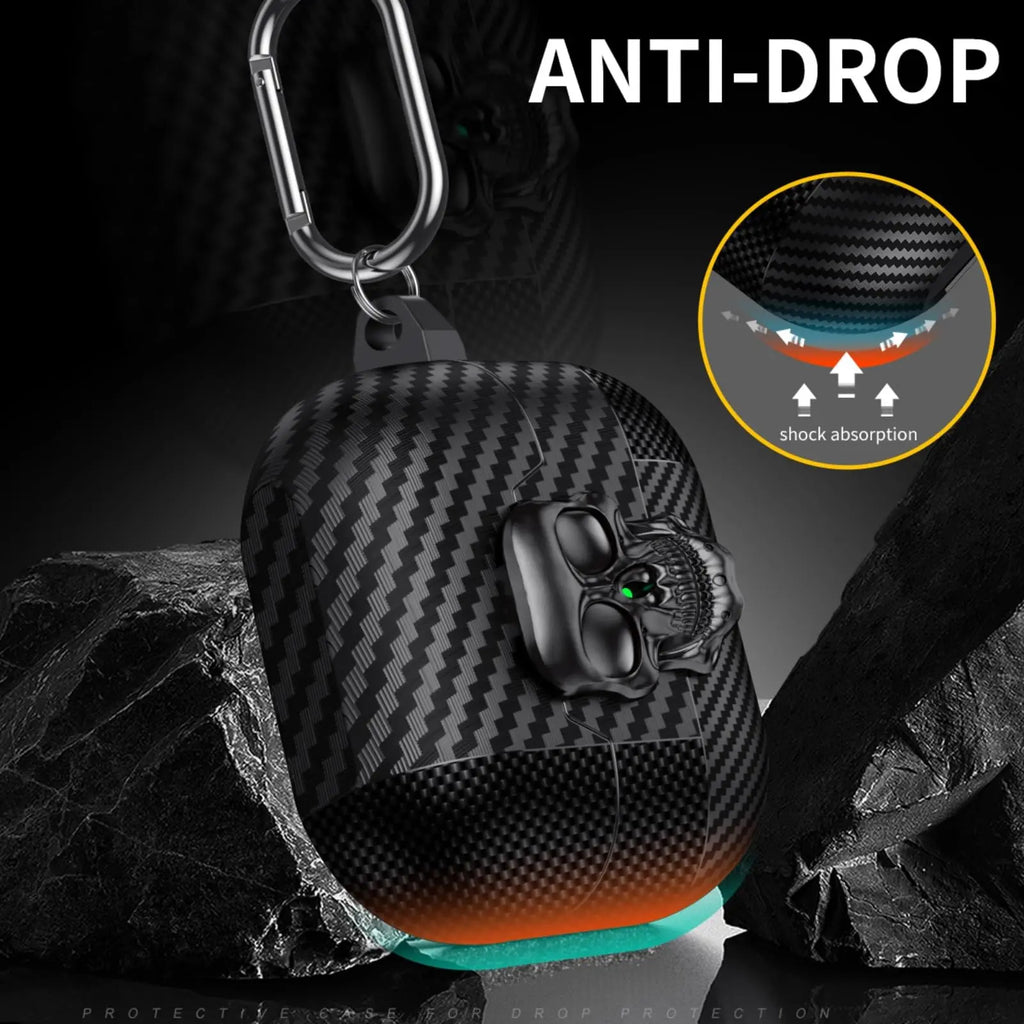New For Samsung Galaxy Buds 3 Pro with Keychain & Cleaner Kit Funny Skull Carbon Fiber Protective Case For Samsung Galaxy Buds 3