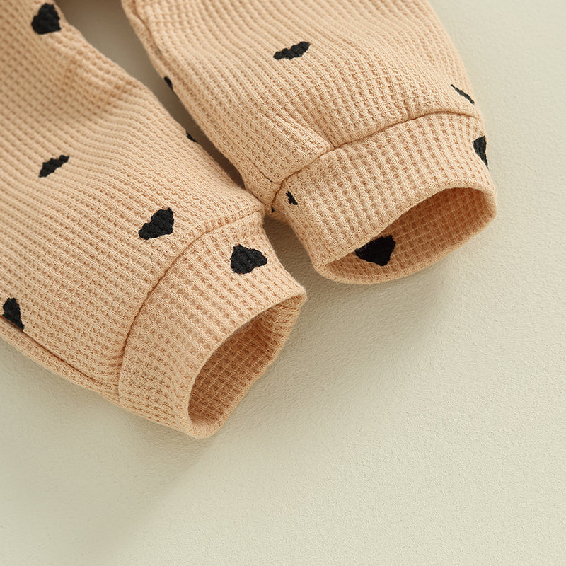 2023-09-12 Lioraitiin Infant Baby Girl Clothes Set Waffle Knit Heart Long Sleeve Romper Pants Headband Suit Outfits Fall Clothes