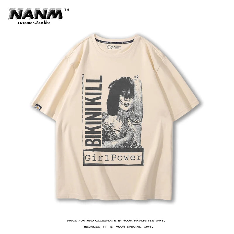 Bikini Kill  American style hip-hop rock sports music street fitness summer loose men's T-shirt top Women's T-shirt couple style