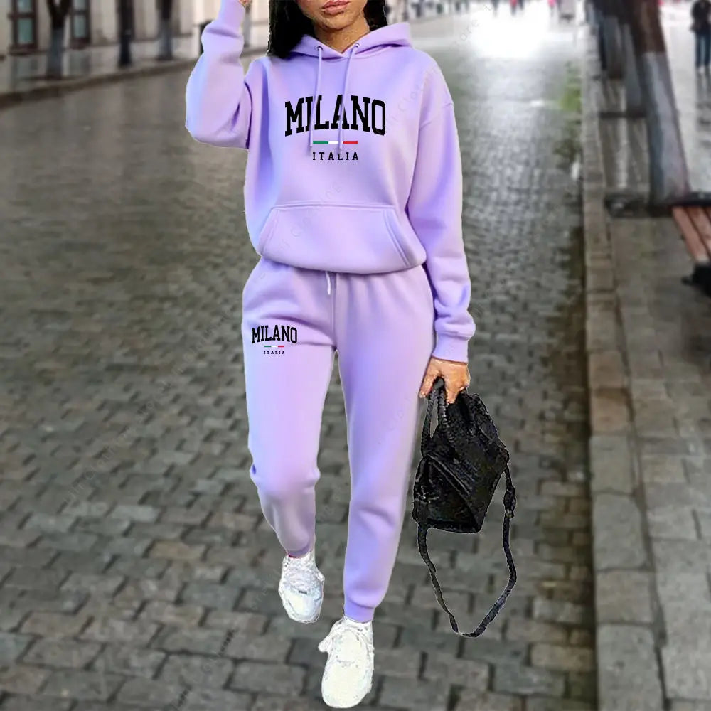 Autumn Winter Women's Sets 2pcs Hoodies Pants Suit Sports Outfits 2025 MILANO Letter Print Aesthetic Clothes Ladies Tracksuit