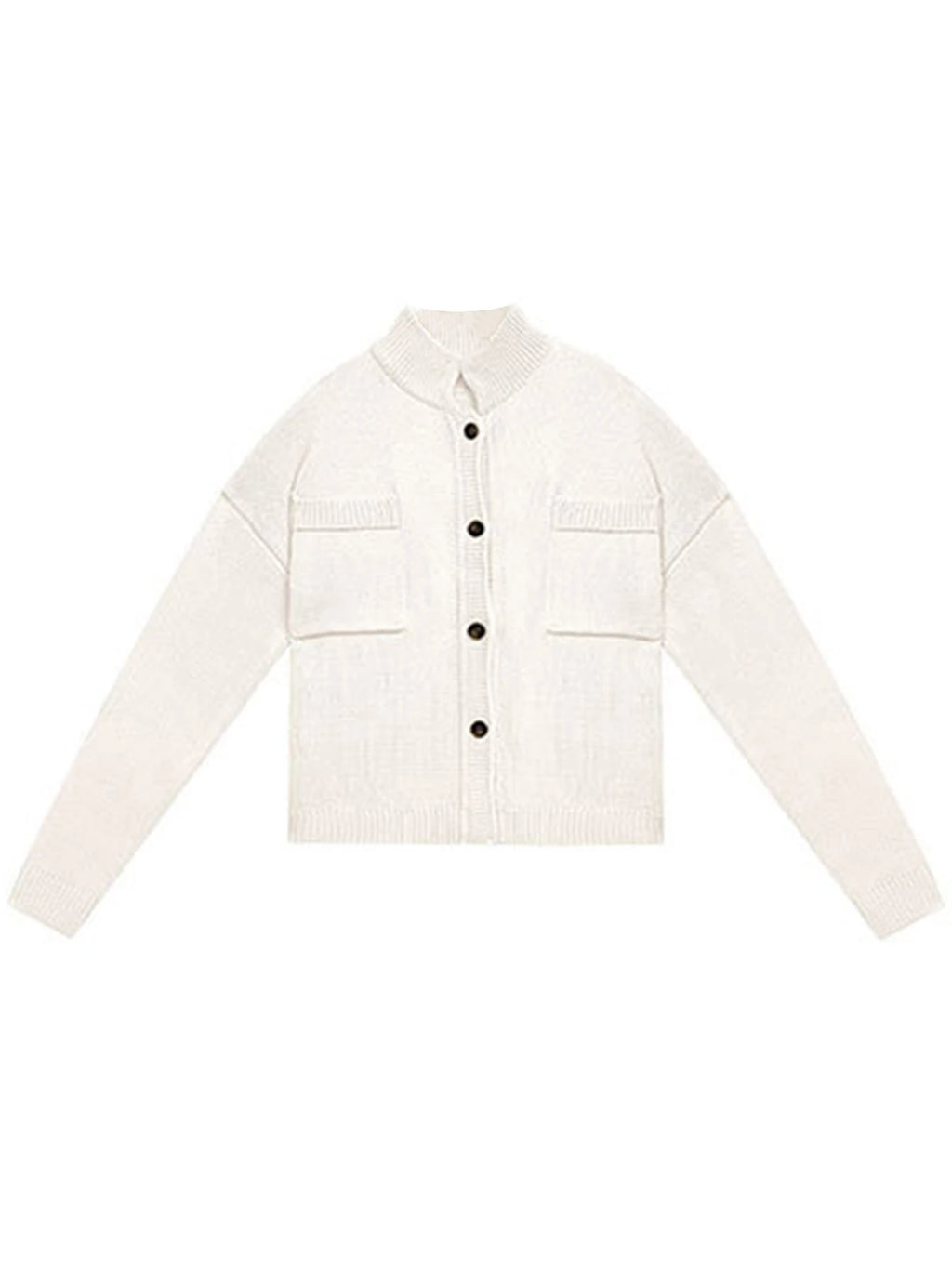 Women Cardigans Long Sleeve Button Up Knit Cardigan with Pockets Stand Collar Causal Fall Warm Sweater Solid Color Comfy Outwear