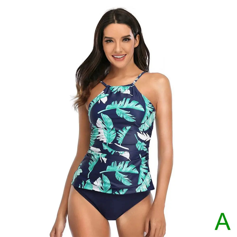 13 Colors Women Conservatively Cover Belly Tankini Set Padded Top With Adjustable Shoulder Straps Elastic Slim Knitted Beachwear